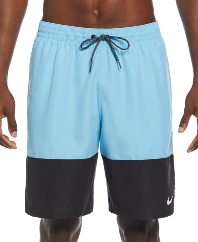 Nike Men's Split Colorblocked 9" Swim Trunks In Aquarius Blue