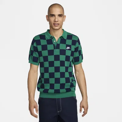 Nike Men's  Sportswear Club Checkers Polo In Malachite/midnight Navy