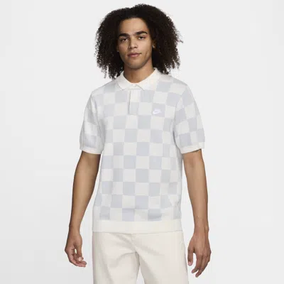 Nike Men's  Sportswear Club Checkers Polo In Sail/pure Platinum