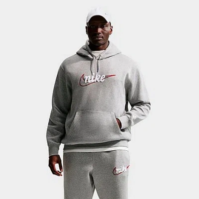 Nike Men's Sportswear Club Chenille Script Pullover Fleece Hoodie In Gray
