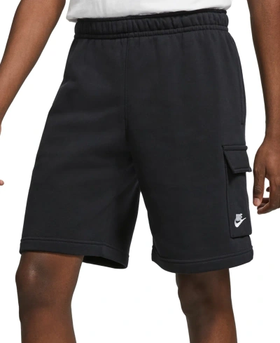 Nike Men's Sportswear Club Fleece Cargo Shorts In Black,white