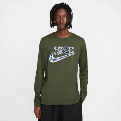 Nike Men's  Sportswear Club Long-sleeve T-shirt In Green