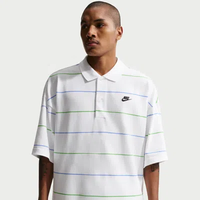 Nike Men's  Sportswear Club Oversized Striped Polo In White