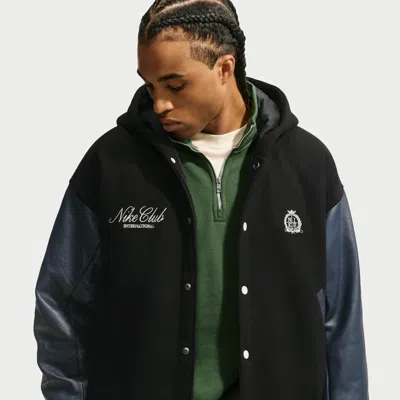Nike Men's  Sportswear Club Wool Varsity Jacket In Black