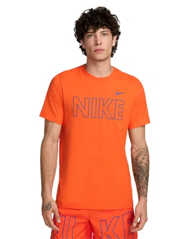 Nike Men's Sportswear Logo Graphic Short Sleeve Crewneck T-shirt In Safety Orange,(hyper Royal)