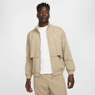 Nike Solo Swoosh Logo-embroidered Nylon-taffeta Track Jacket In Neutrals