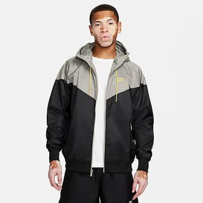 Nike Men's Sportswear Windrunner Woven Hooded Jacket In Black/dark Stucco/saturn Gold