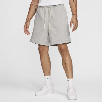 Nike Men's Standard Issue 8" Dri-fit Fleece Basketball Shorts In Dk Grey Heather/pale Ivory
