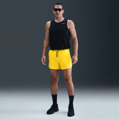 Nike Men's Stride Dri-fit 5" Brief-lined Running Shorts In Yellow