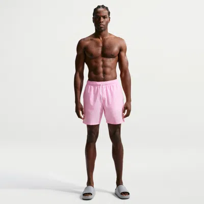 Nike Men's Swim Breaker Ripple Texture 7" Brief-lined Volley Short In Pink