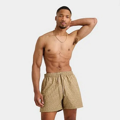 Nike Men's Swim Breaker Swoosh Link Lined Volley Swim Shorts In Parachute Beige