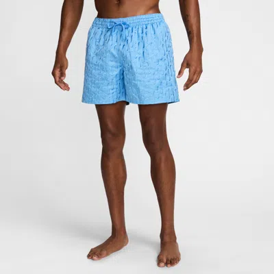 Nike Men's Swim Breaker Swoosh Logo Link 5" Fully Lined Volley Shorts In Blue