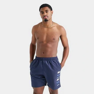 Nike Men's Swim Stack Logo Volley Shorts In Blue