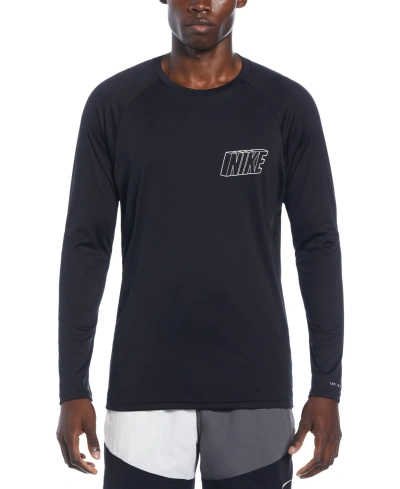 Nike Men's Swoosh At Sea Printed Long-sleeve Hydroguard Rash Guard In Black