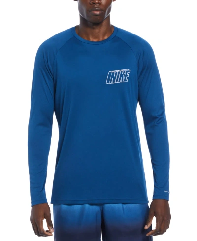 Nike Men's Swoosh At Sea Printed Long-sleeve Hydroguard Rash Guard In Court Blue