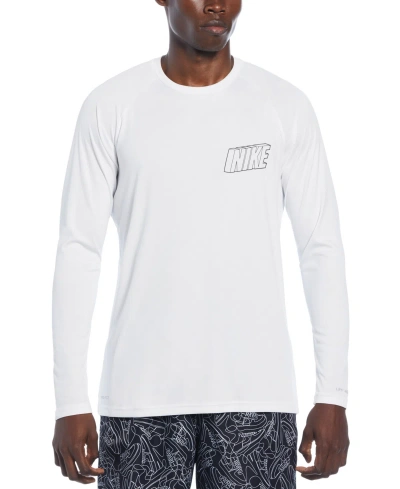 Nike Men's Swoosh At Sea Printed Long-sleeve Hydroguard Rash Guard In White