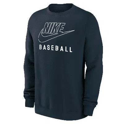 Nike Men's Swoosh Club Fleece Baseball Pullover Crew-neck Sweatshirt In Blue