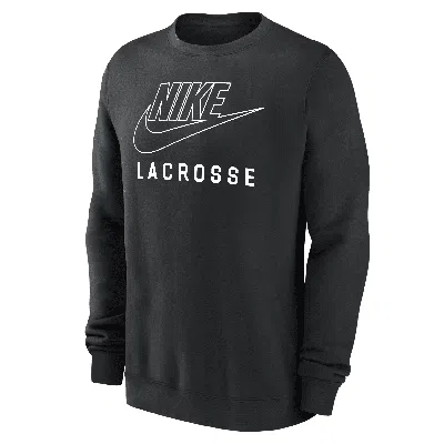 Nike Men's Swoosh Club Fleece Lacrosse Pullover Crew-neck Sweatshirt In Black