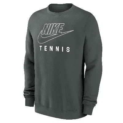 Nike Men's Swoosh Club Fleece Tennis Pullover Crew-neck Sweatshirt In Green