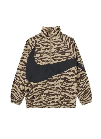 Nike Men's Swoosh Half Zip Windrunner Jacket In Khaki Camo In Brown