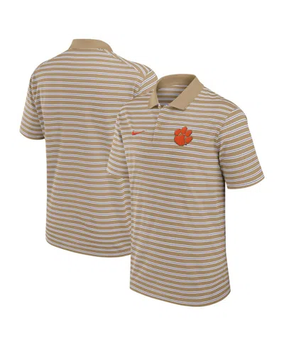 Nike Men's Tan Clemson Tigers Athletic Prep Striped Performance Polo Shirt In Brown