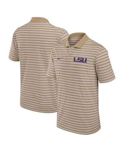 Nike Men's Tan Lsu Tigers Athletic Prep Striped Performance Polo Shirt In Brown