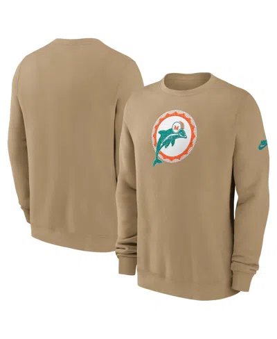 Nike Men's Tan Miami Dolphins Swing Pass Rewind Club Pullover Sweatshirt In Neutral