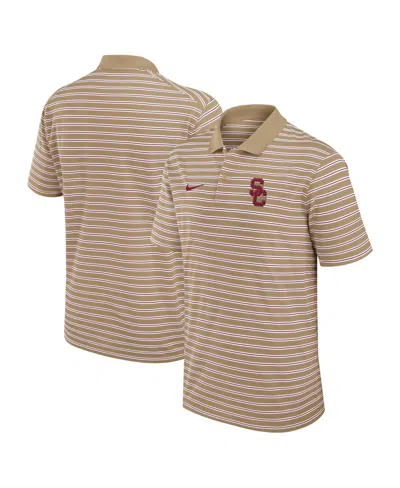 Nike Men's Tan Usc Trojans Athletic Prep Striped Performance Polo Shirt In Brown
