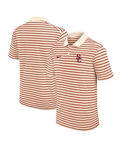 Nike Tan Usc Trojans Primary Logo Striped Dri-fit Polo In Brown