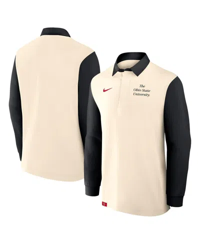 Nike Men's Tan/black Ohio State Buckeyes Rugby Long Sleeve Shirt In White