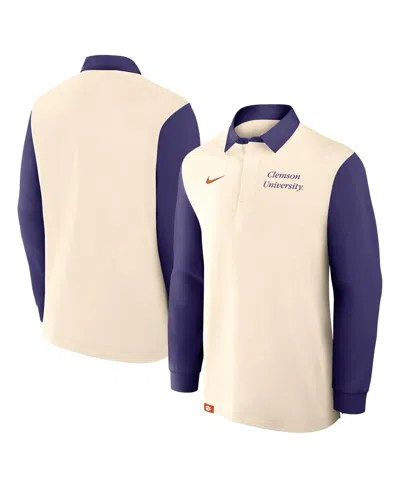 Nike Men's Tan/purple Clemson Tigers Rugby Long Sleeve Shirt In Multi