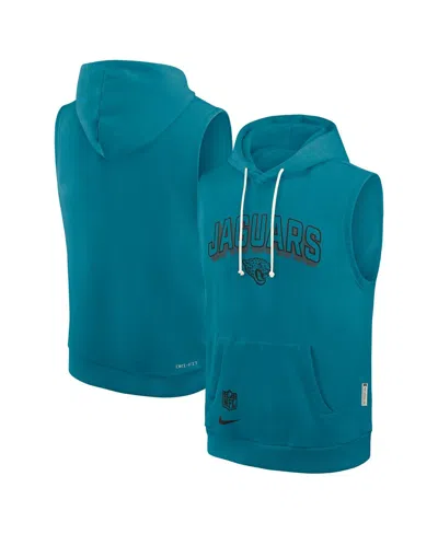 NIKE MEN'S TEAL JACKSONVILLE JAGUARS SIDELINE PERFORMANCE SLEEVELESS PULLOVER HOODIE