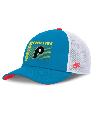NIKE MEN'S TEAL PHILADELPHIA PHILLIES NEON 90S RISE STRUCTURED PERFORMANCE ADJUSTABLE TRUCKER HAT