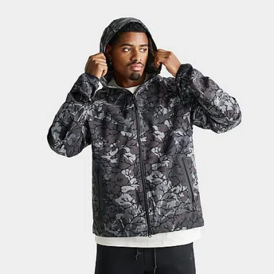 Nike Men's Tech Allover Camo Print Woven Full-zip Windrunner Jacket In Gray
