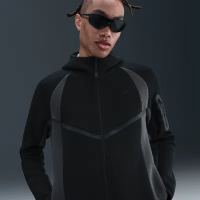 Nike Men's Tech Color-block Full-zip Fleece Windrunner Jacket In Black