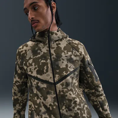Nike Men's Tech Full-zip Fleece Camo Windrunner Jacket In Brown