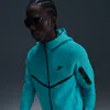 Nike Lightweight Sweatshirt With Zip Hood For Men Sportswear Tech Fleece Hoodie Washed Teal/black/black In Green