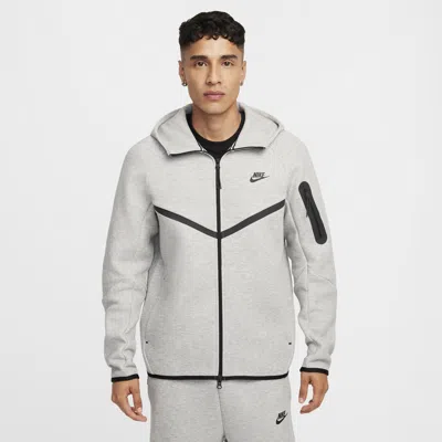 Nike Men's Tech Fleece Full-zip Windrunner Logo Hoodie In Dk Grey Heather,black