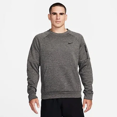 Nike Men's Thermafit Fitness Crewneck Sweatshirt In Charcoal Heather/heather/black