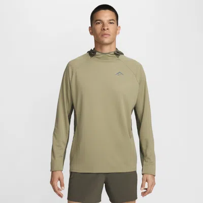 Nike Men's Trail Dri-fit Uv Long-sleeve Hooded Running Top In Brown