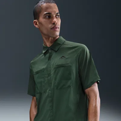 Nike Men's Trail Dri-fit Uv Running Button-up Shirt In Green