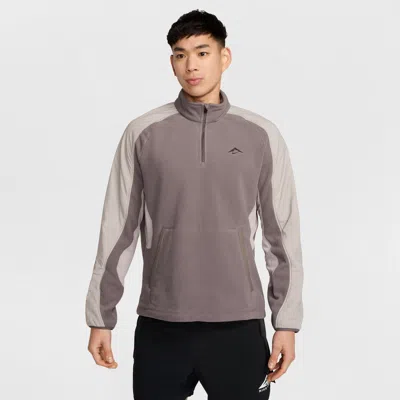 Nike Men's Trail Polartecâ® 1/4-zip Fleece Running Top In Grey