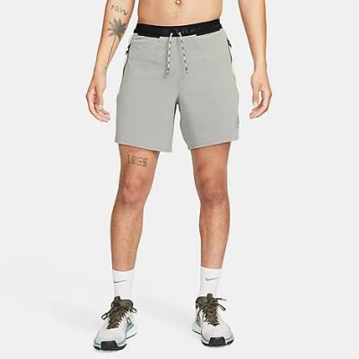 Nike Men's Trail Second Sunrise Dri-fit Brief-lined 7" Running Shorts In Dark Stucco/olive Aura/summit White