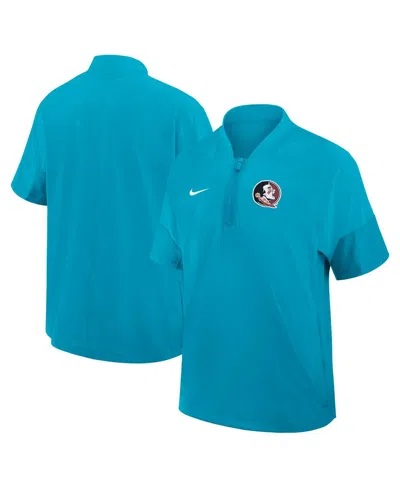 Nike Men's Turquoise Florida State Seminoles 2025 Sideline Short Sleeve Quarter-zip Coach Jacket In Blue