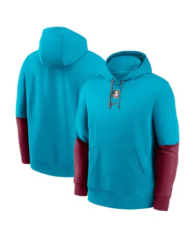 Nike Men's Turquoise/garnet Florida State Seminoles 2024 Sideline Club Fleece Pullover Hoodie In Turquoise,garnet