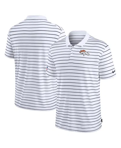 Nike Men's White Denver Broncos Sideline Lock Up Victory Performance Polo In White,navy