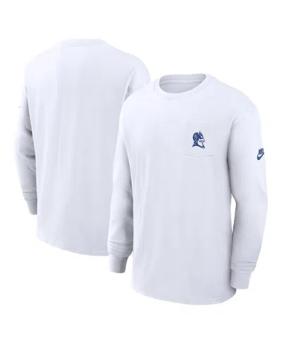 NIKE MEN'S WHITE DUKE BLUE DEVILS LEGACY MAX90 POCKET LONG SLEEVE T-SHIRT