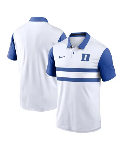 NIKE MEN'S WHITE DUKE BLUE DEVILS PRIMETIME CAMPUS VAPOR PERFORMANCE POLO