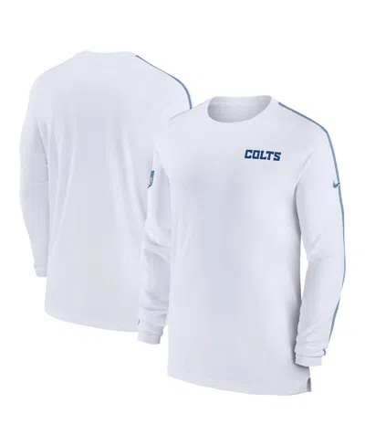 Nike Men's White Indianapolis Colts Sideline Coach Uv Performance Long Sleeve T-shirt In White,royal