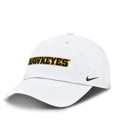 NIKE MEN'S WHITE IOWA HAWKEYES CORE CLUB MASCOT WORDMARK ADJUSTABLE HAT